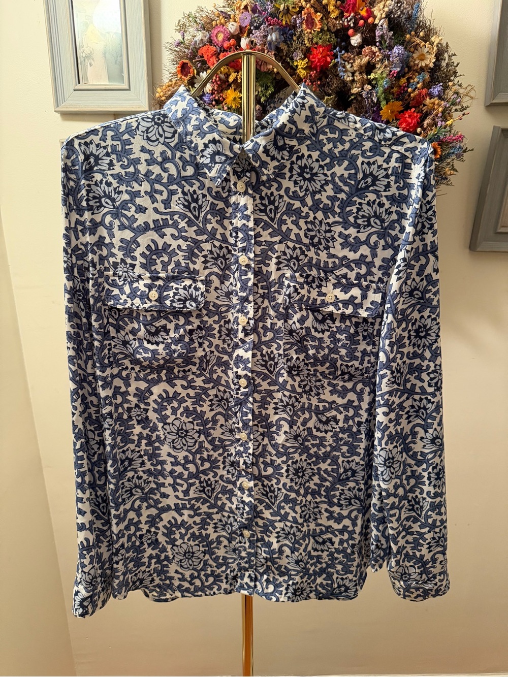 Loft Blue Floral Button-Up Blouse